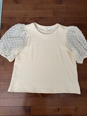 Maeve Cream Puff-Sleeve Dot Mesh Tee